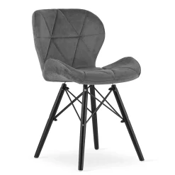 Fauteuil en velours VALORA WAKO - Design gris moderne avec pieds noirs x2