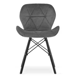 Fauteuil en velours VALORA WAKO - Design gris moderne avec pieds noirs x2