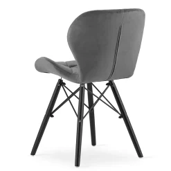 Fauteuil en velours VALORA WAKO - Design gris moderne avec pieds noirs x2