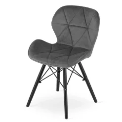 Fauteuil en velours VALORA WAKO - Design gris moderne avec pieds noirs x2