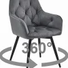 Fauteuil pivotant VALORA LUKK360 en velours gris foncé pour salon, cuisine, salle à manger