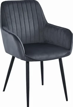Fauteuil VALORA SELO - Velours gris foncé avec pieds noirs