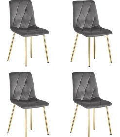 Fauteuil VALORA TYRA en velours - Gris foncé avec pieds dorés x 4