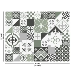 Fond de hotte en aluminium - effet carreaux de ciment vert - 70x90 cm