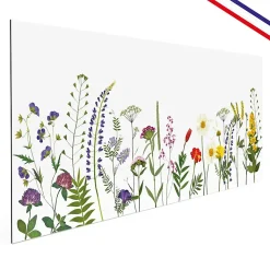Fond de hotte en aluminium - motif floral vert, violet, jaune et rouge - 70x60 cm