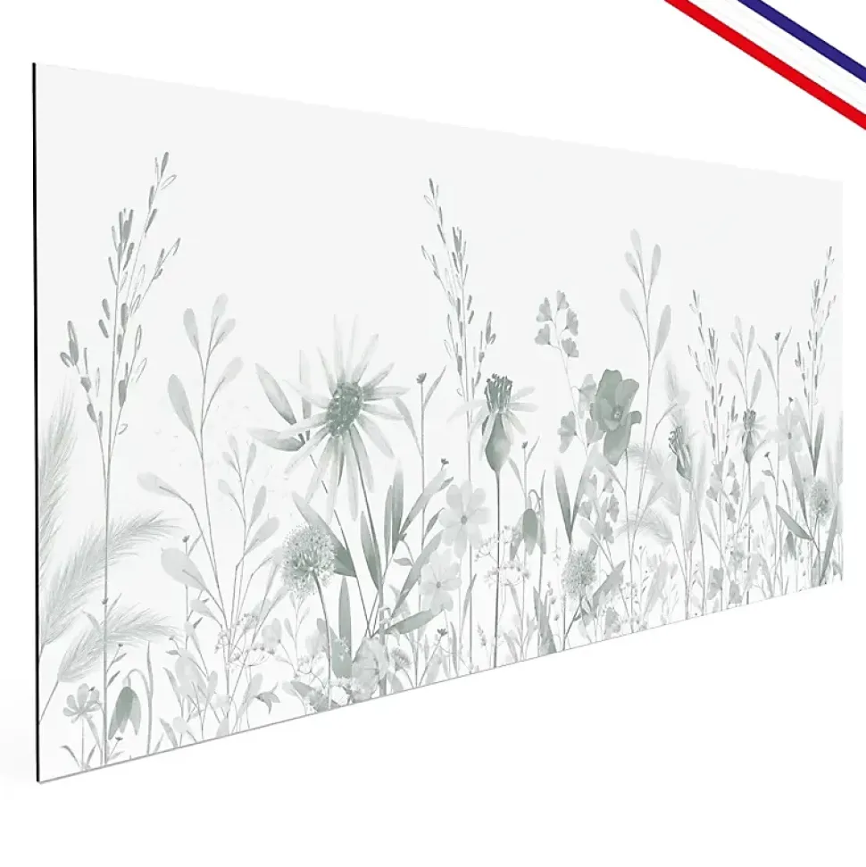 Fond de hotte en aluminium - motif floral vert - 70x60 cm