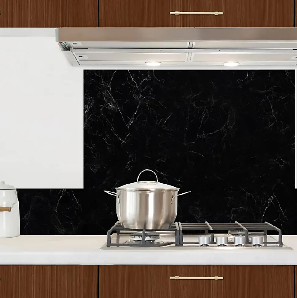 Fond de hotte en aluminium - effet marbre noir - 70x60 cm