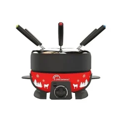 Fondue - LITTLE BALANCE - Service à fondue - 800W - 8 personnes - Happy Meuuuh - noir/rouge