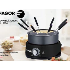 Fondue Electrique FAGOR - FGFD8 - Capacité 1,6L - Jusqu'a 8 personnes - Thermostat réglable - 800W