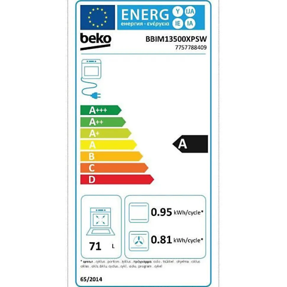 Four encastrable multifonction - Pyrolyse - BEKO - BBIM13500XPSW - Inox / Noir - Porte froide - 59,4 x 56,7 x 59,5 cm