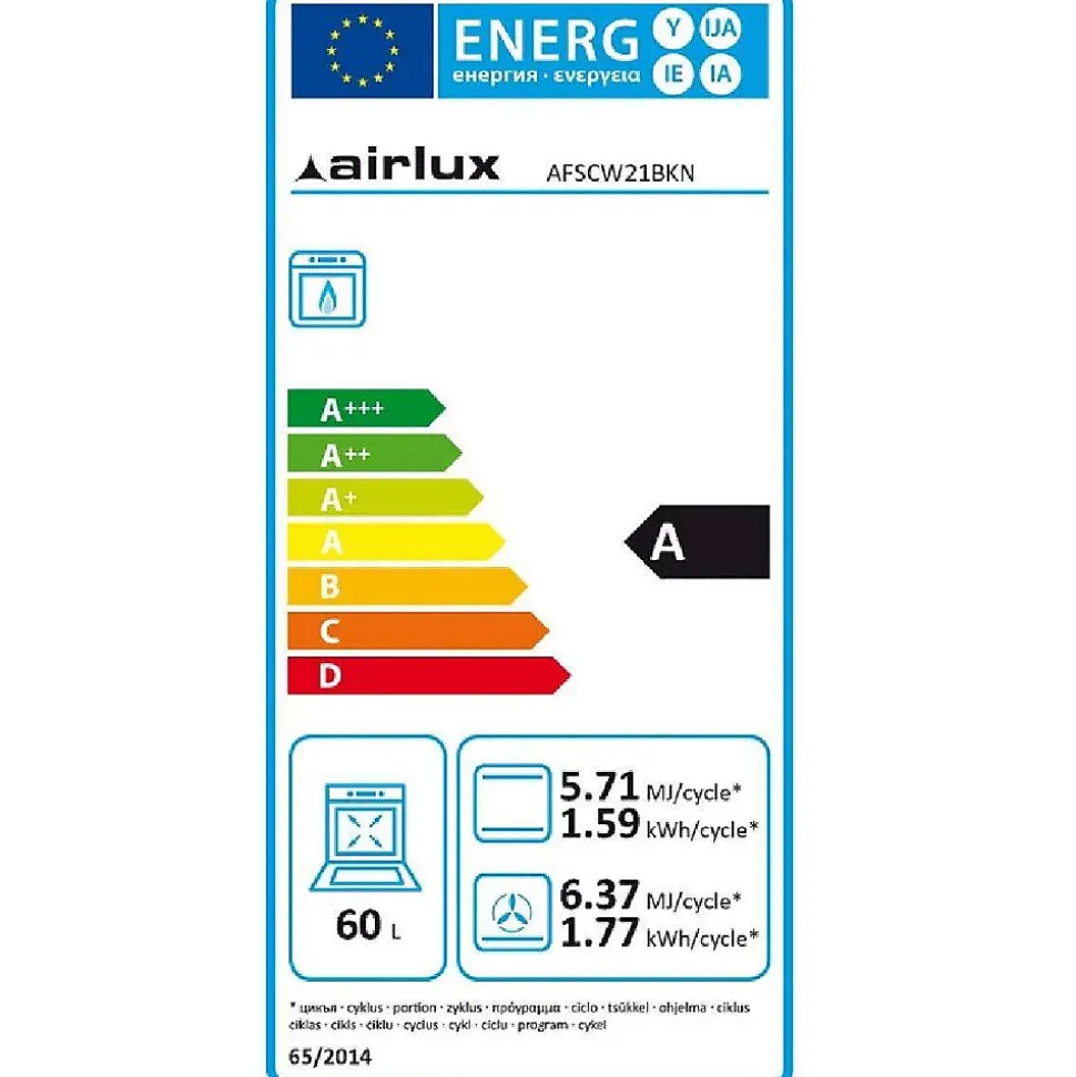 Four intégrable multifonction 60l 60cm gaz naturel catalyse noir Airlux AFSCW21BKN stylish gaz