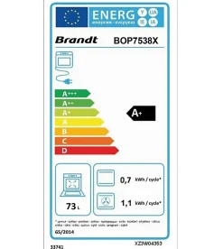 Four intégrable multifonction 73l 60cm a+ pyrolyse inox Brandt BOP7538X
