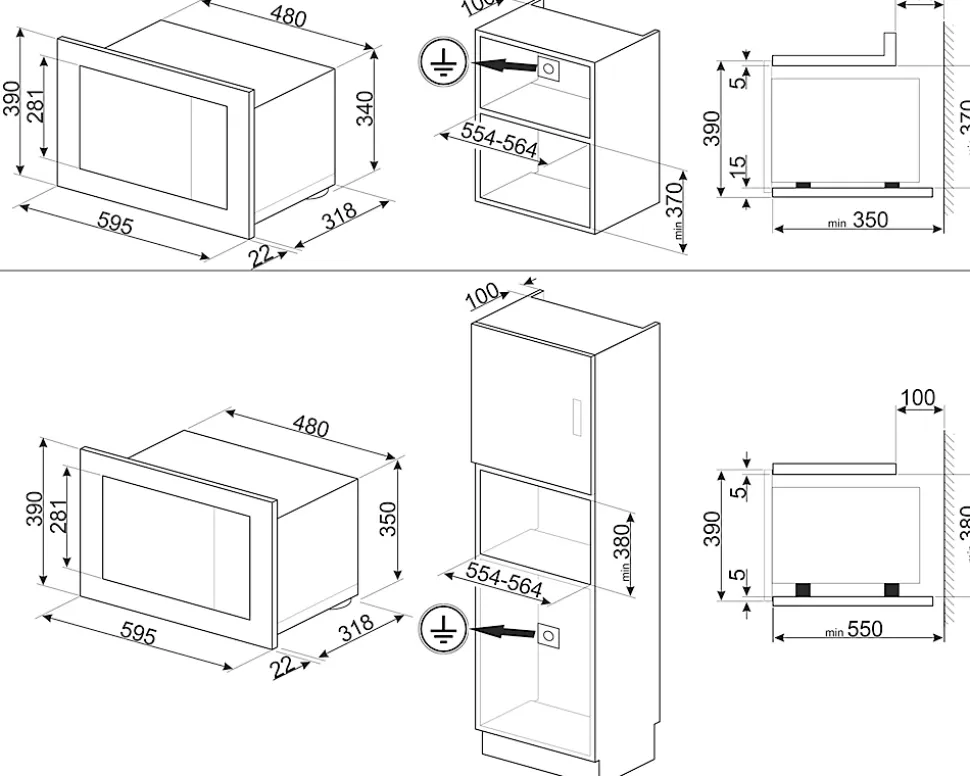 Four micro-ondes encastrable Linéa 20L FMI120B3 Smeg verre noir