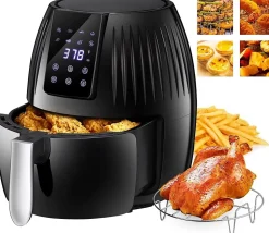 Friteuse à air de 4,5L avec Écran LCD et 8 programmes de cuisson prédéfinis 1400W noir