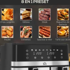 Friteuse à air 2700W - air fryer - double compartiment 8,5L - 8 programmes, température réglable, timer, 2 paniers - noir