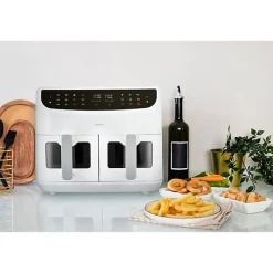 Friteuse Electrique a Air Chaud - MEDION - P20 XXL Twin - 2600 W - 2 paniers - 9 programmes - Blanc