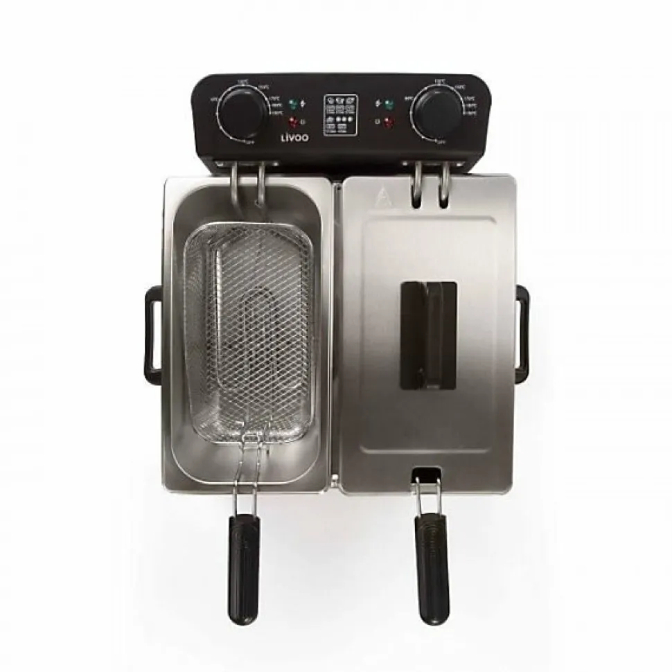 Friteuse Electrique double LIVOO DOC217 - 2 x 3 L - Inox 3300W - Noir + Gris