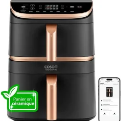 Friteuse Electrique sans huile COSORI - Turbo Tower Pro Smart - Capacité 10,8L - 2 cuves - 7 programmes - 2630W - Noir