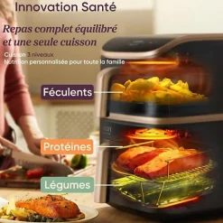 Friteuse Electrique sans huile COSORI - Turbo Tower Pro Smart - Capacité 10,8L - 2 cuves - 7 programmes - 2630W - Noir