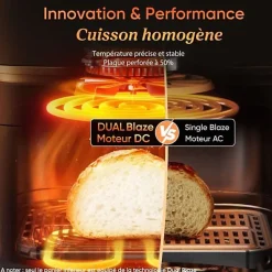 Friteuse Electrique sans huile COSORI - Turbo Tower Pro Smart - Capacité 10,8L - 2 cuves - 7 programmes - 2630W - Noir