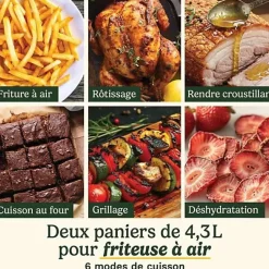 Friteuse Electrique sans huile CUISINART - Airfryer AFT13XSSE - Capacité 13,6L - Double cuves + 1 tiroir - Noir / Inox - 2400W