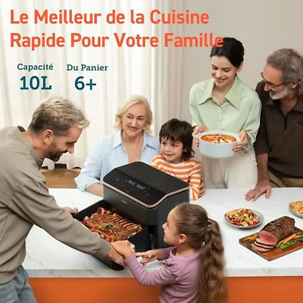 Friteuse Electrique sans huile COSORI - Dual Blaze Twinfry Chef Edition - Capacité 10L - 6 programmes - 2800W - Noir