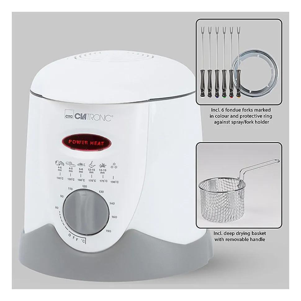 Friteuse et fondue pour 6 personnes 1L Clatronic FFR 2916 Blanc