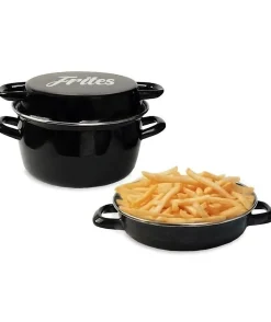 Friteuse émail 26 cm noire avec panier et couvercle verre
