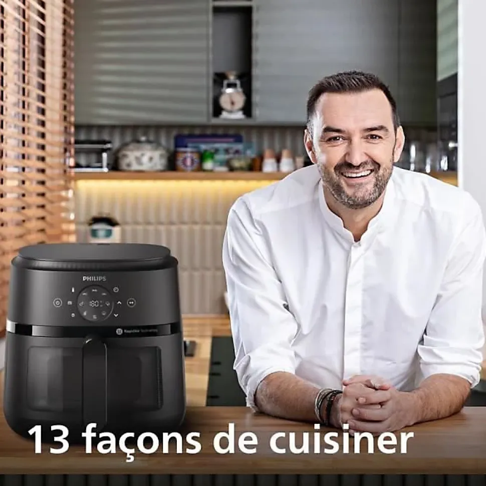 Friteuse sans huile - PHILIPS - NA230/00 - Airfryer Série 2000 6.2L - 13 modes de cuisson - fenêtre de cuisson - 1500W - Noir