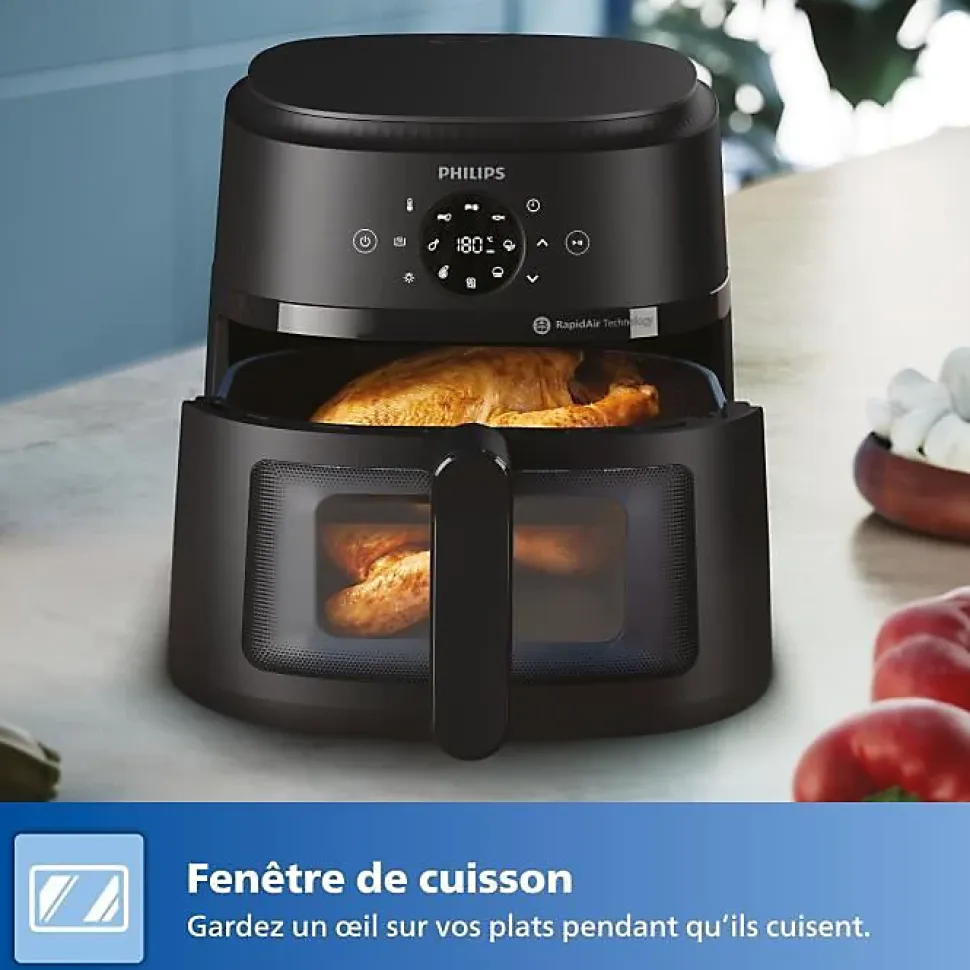 Friteuse sans huile - PHILIPS - NA230/00 - Airfryer Série 2000 6.2L - 13 modes de cuisson - fenêtre de cuisson - 1500W - Noir