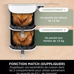 Friteuse sans huile 9.5l 2470w blanche Ninja SL400EU WH double stack XL