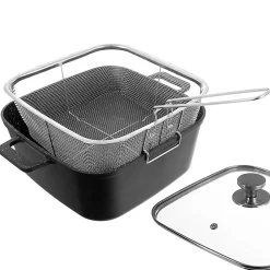 Garnek granitowy ze szklaną pokrywką patelnią grillową koszyczkiem GRANDE 2+4 l 4 el.