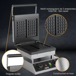 Gaufrier électrique gaufre type liège avec 2 empreintes - L2G