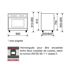 GLEM piano de cuisson gaz 90 cm inox GE960CMIX2