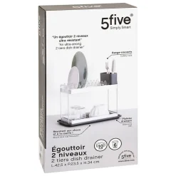 Égouttoir 2 niveaux gris 42,5x23,5cm - Gris- 5five