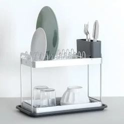 Égouttoir 2 niveaux gris 42,5x23,5cm - Gris- 5five