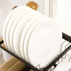 Égouttoir à vaiselle - organiseur d'évier - 8 espaces de séchage - pieds ventouses - acier inox. noir