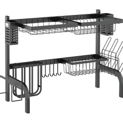 Égouttoir à vaiselle - organiseur d'évier - 9 espaces de séchage - acier noir