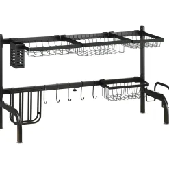 Égouttoir à vaiselle réglable - organiseur d'évier - 8 espaces de séchage - pieds ventouses - acier époxy noir