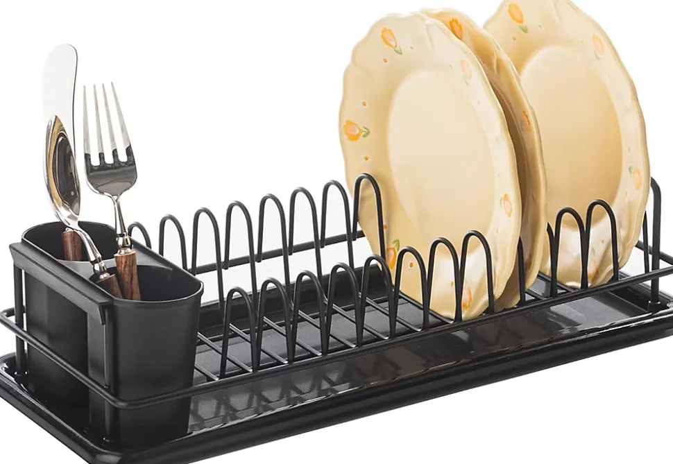 Égouttoir à vaisselle jusqu'à 12 assiettes + couverts 41 x 17 x 10 cm noir