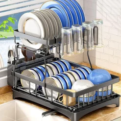 Égouttoir à Vaisselle Détachable à 2 Niveaux noir