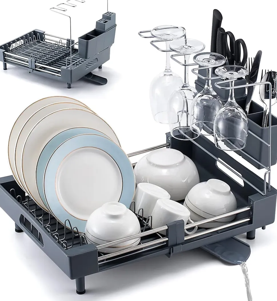 Égouttoir à Vaisselle Extensible Pliable en Acier Inoxydable