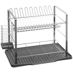 Égouttoir à vaisselle métal 2 niveaux gris