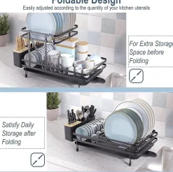 égouttoir à Vaisselle Panneau Amovible Bac égouttage Amovible Egouttoir à Tasses pour Comptoir de Cuisine Noir