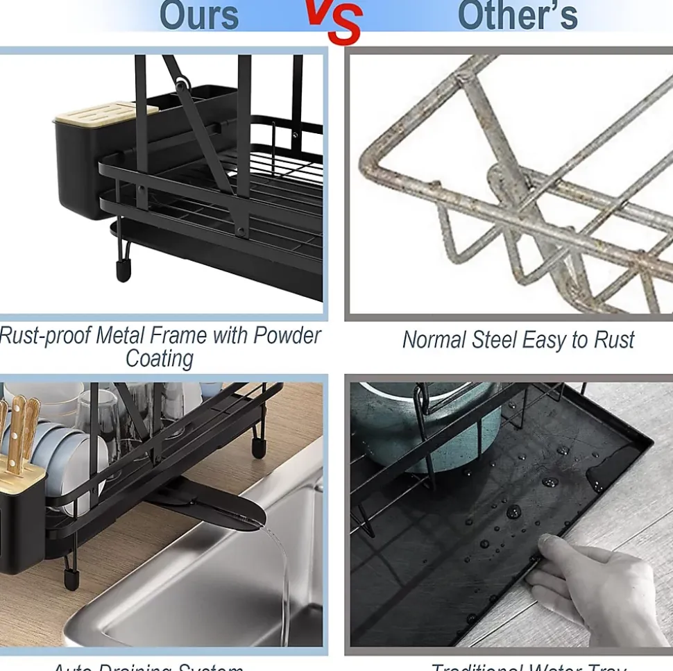 égouttoir à Vaisselle Panneau Amovible Bac égouttage Amovible Egouttoir à Tasses pour Comptoir de Cuisine Noir