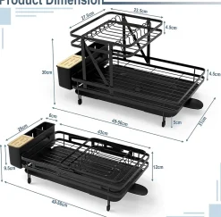 égouttoir à Vaisselle Panneau Amovible Bac égouttage Amovible Egouttoir à Tasses pour Comptoir de Cuisine Noir