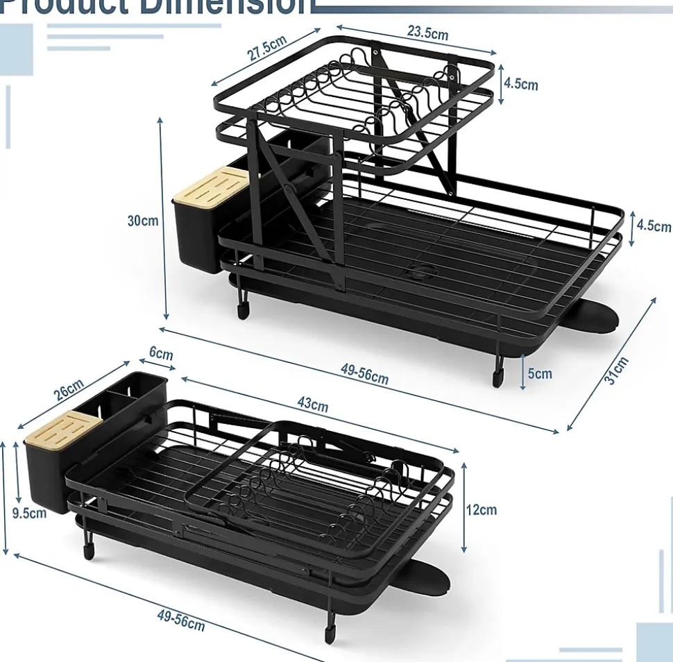 égouttoir à Vaisselle Panneau Amovible Bac égouttage Amovible Egouttoir à Tasses pour Comptoir de Cuisine Noir