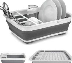 Égouttoir à vaisselle pliable gris blanc