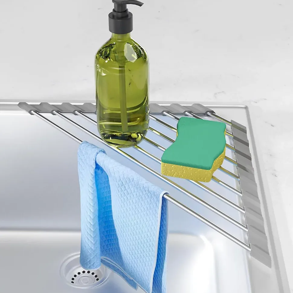 Égouttoir Triangulaire Enroulable Compact et Pliable en Acier Inoxydable