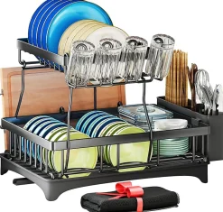 Égouttoir Vaisselle Détachable à 2 Niveaux noir